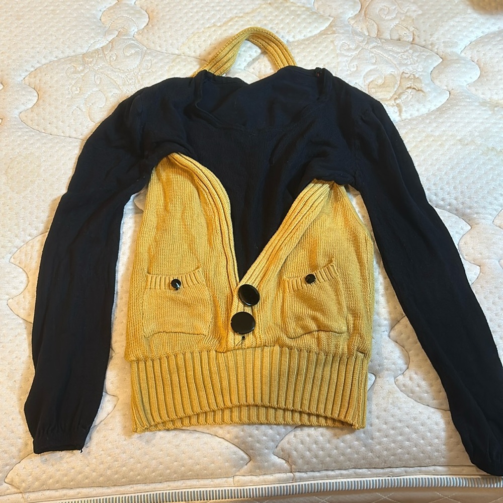 Black Long Sleeve with Yellow Cardigan